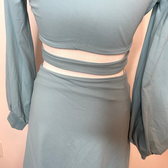 Susana Monaco Cut Out Long Sleeve Deep V-Neck Mini Dress In Waterfall Medium New - Picture 9 of 13